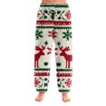 thumbnail image 1 of Women's Christmas Print Cuffed Casual Pants and Pajama Pants, Home Sleepwear, Comfortable Lounge Bottoms for Women, Solid Color Trousers with Elastic Waist, White, M, 1 of 6