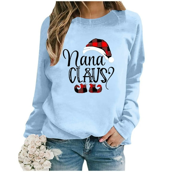 Women's Christmas Print Fashion Loose Casual Long Sleeve Crewneck Hoodie Lightweight Soft Suitable for All Seasons and Figures