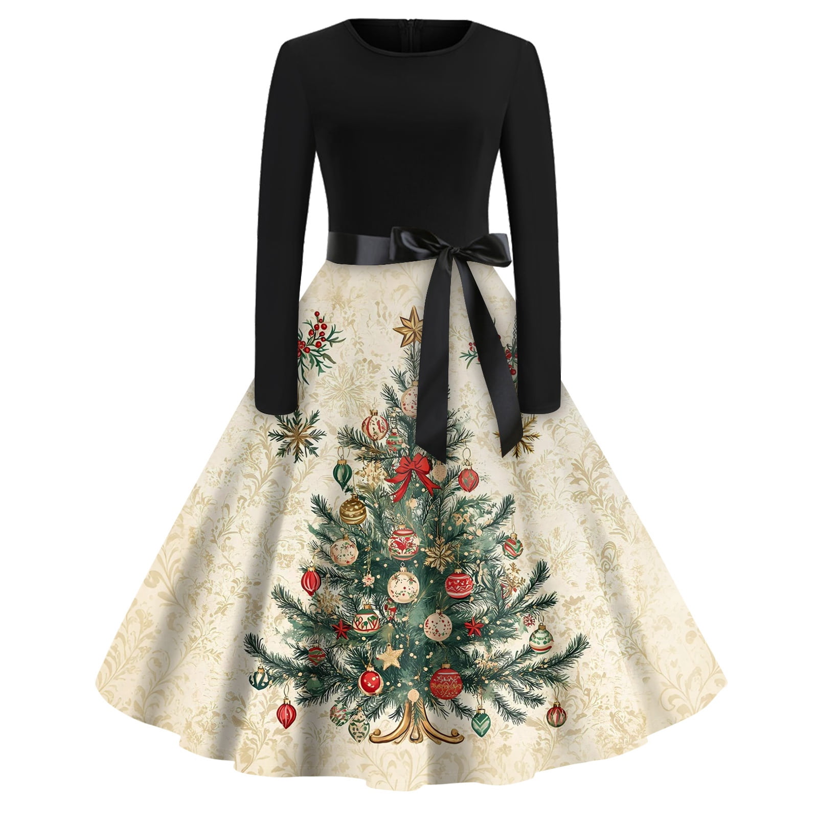 beige christmas dress Women's Classic Beige and Blue Ugly Christmas Dress – Ugly Christmas  Sweaters main image 1