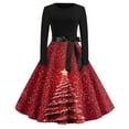 thumbnail image 1 of Women's Christmas Print Flare Dress with Snowflake, Christmas Tree and Snowman Pattern, Long Sleeve Round Neck Vintage Party Dress with "Merry Christmas",Red,Size 3XL, 1 of 4