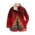 thumbnail image 1 of Women's Christmas Print High-Neck Padded Long Sleeve Button-Up Cotton Coat for Winter Holiday Fashion and Warm Outerwear,Red,L, 1 of 5