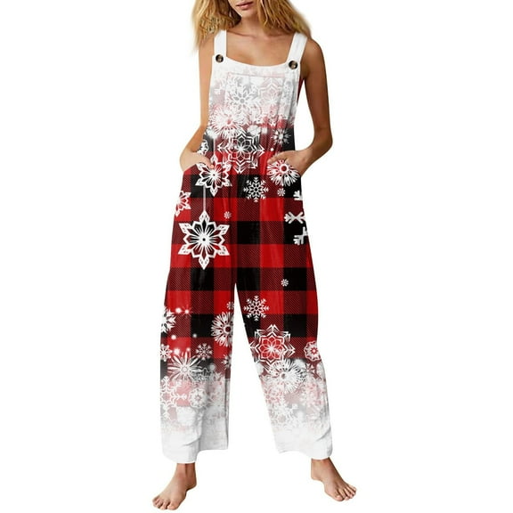 Women's Christmas Print Casual Jumpsuit Polyester with Pockets Comfortable Fit Versatile