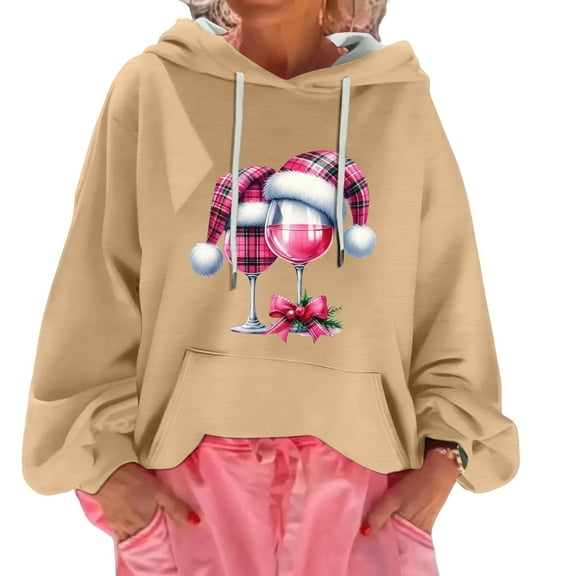 Women's Christmas Print Loose Casual Long Sleeve Hooded Sweatshirt for Holiday and Everyday Wear with Festive Design