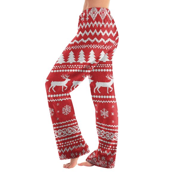 Women's Christmas Print Pajama Pants, Elastic Waist Straight Leg Casual Trousers, Winter Cozy Soft Sleepwear Bottoms Pink XL