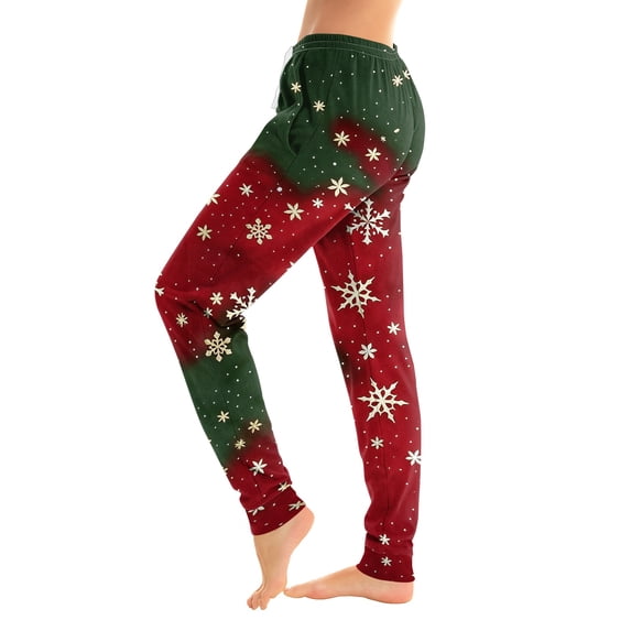 Women's Christmas Print Pajama Pants, Elastic Waist Tapered Casual Jogger Trousers, Holiday Cozy Soft Winter Sleepwear Bottoms Green XL