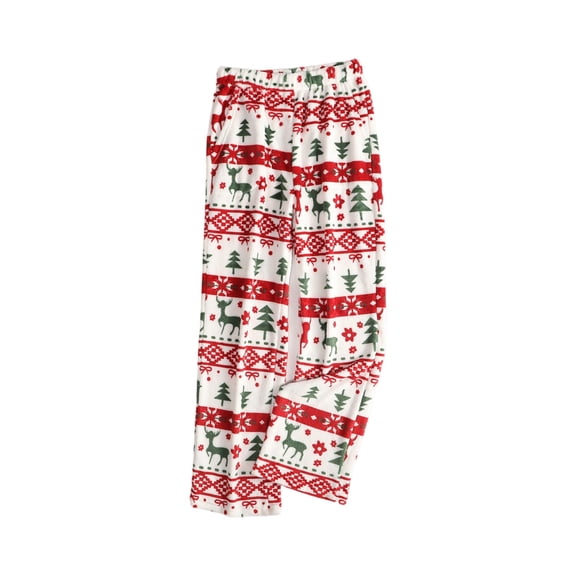 Women's Christmas Print Plush Pajama Pants, Elastic Waist with 2 Pockets, Vermilion, Size S
