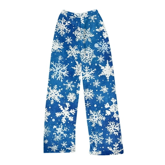 Women's Christmas Print Plush Pajama Pants, Soft and Comfortable Home Wear Trousers for Winter, Casual Sleepwear with Festive Design,Blue,M