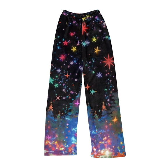 Women's Christmas Print Plush Pajama Pants, Soft and Comfortable Home Wear Trousers for Winter, Casual Sleepwear with Festive Design,Dark Blue,2XL