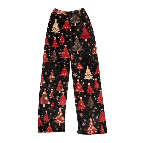 Women's Christmas Print Plush Pajama Pants, Soft and Comfortable Home Wear Trousers for Winter, Casual Sleepwear with Festive Design,Deep Red,XS