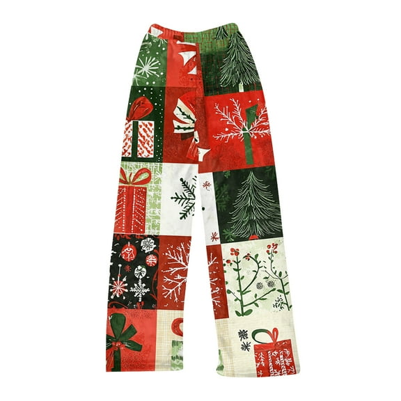 Women's Christmas Print Plush Pajama Pants, Soft and Comfortable Home Wear Trousers for Winter, Casual Sleepwear with Festive Design,Deep Red,XS