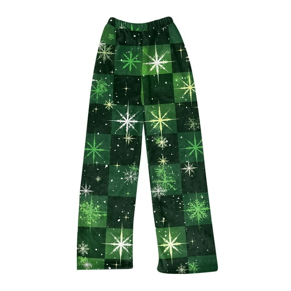 Women's Christmas Print Plush Pajama Pants, Soft and Comfortable Home Wear Trousers for Winter, Casual Sleepwear with Festive Design,Green,XS