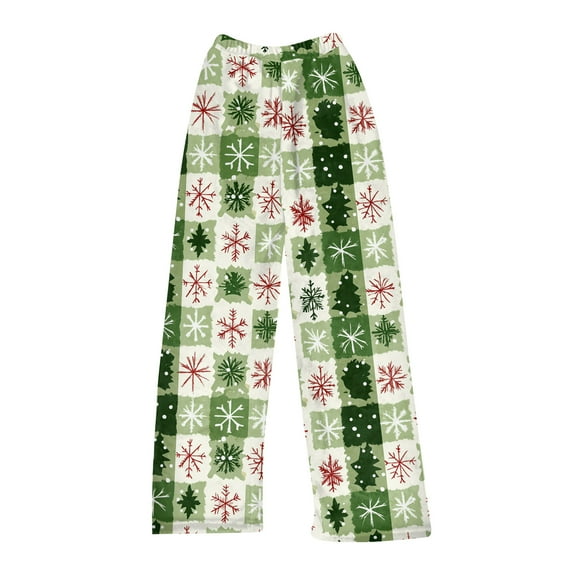 Women's Christmas Print Plush Pajama Pants, Soft and Comfortable Home Wear Trousers for Winter, Casual Sleepwear with Festive Design,Mint Green,2XL