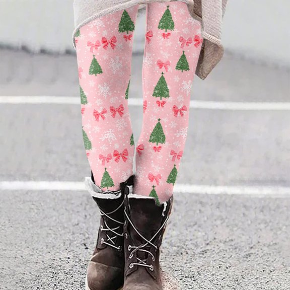 Women's Christmas Print Slim Fit Elastic Yoga Casual Pants, Green, L