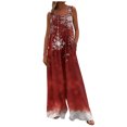 thumbnail image 1 of Women's Christmas Print Solid Wide-Leg Strapless Tank Jumpsuit with Pockets, Burgundy, Size XXL, 1 of 6