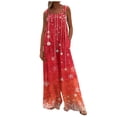 thumbnail image 1 of Women's Christmas Print Solid Wide-Leg Strapless Tank Jumpsuit with Pockets, Watermelon Red, Size XXL, 1 of 5