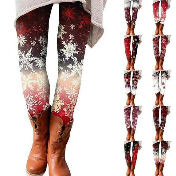 Women's Christmas Print Stretchy Soft Leggings, Casual Home Sleep Pants, Vermilion, XXL