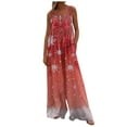 thumbnail image 1 of Women's Christmas Print Wide Leg Overalls - Strapless Tank With Pockets Casual Solid Color Onesie, Red Size M, 1 of 7