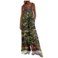 thumbnail image 1 of Women's Christmas Print Wide-Leg Strapless Tank Jumpsuit, Casual Style with Pockets, Cyan, Size M, 1 of 6
