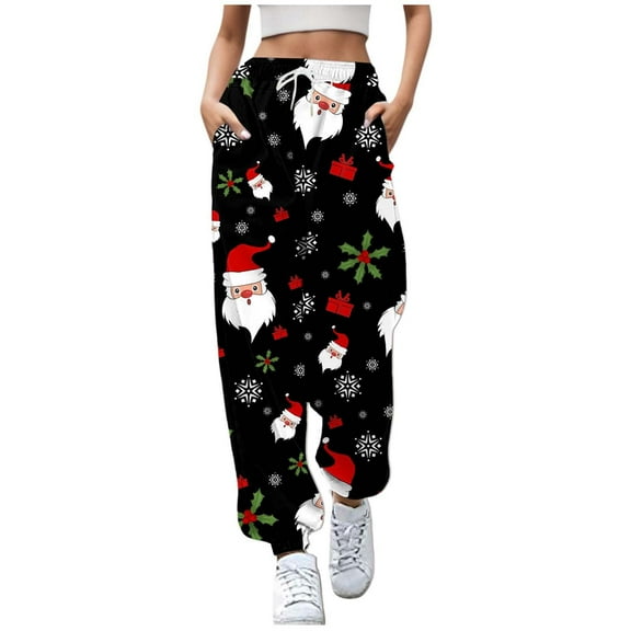 Women's Christmas Printed Casual Sweatpants Holiday Festive Pants Soft Comfortable Elastic Waist Relaxed Fit Trousers