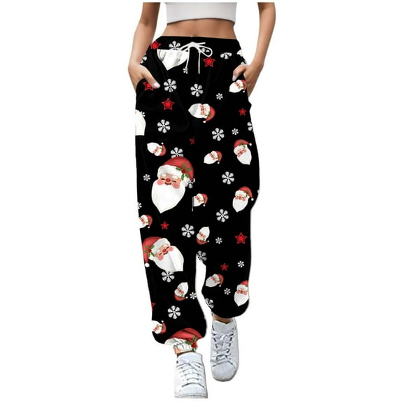 Women's Christmas Printed Casual Sweatpants Holiday Festive Pants Soft Comfortable Elastic Waist Trousers for Women