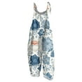 thumbnail image 1 of Women's Christmas Printed Cotton Linen Jumpsuit - Casual Loose Retro Overalls With Pockets, Blue Size L, 1 of 7