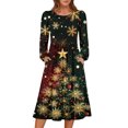 thumbnail image 1 of Women's Christmas Printed Fashionable Loose Round-Neck Dress, Holiday Print, Casual Wear, Retro Style, Comfort Fit, Everyday Dress, Festive,Green,S, 1 of 5