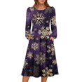 thumbnail image 1 of Women's Christmas Printed Fashionable Loose Round-Neck Dress, Holiday Print, Casual Wear, Retro Style, Comfort Fit, Everyday Dress, Festive,Purple,L, 1 of 5