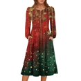 thumbnail image 1 of Women's Christmas Printed Fashionable Loose Round-Neck Dress, Holiday Print, Casual Wear, Retro Style, Comfort Fit, Everyday Dress, Festive,Red,M, 1 of 5