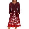 thumbnail image 1 of Women's Christmas Printed Fashionable Loose Round-Neck Dress, Holiday Print, Casual Wear, Retro Style, Comfort Fit, Everyday Dress, Festive,Red,M, 1 of 5