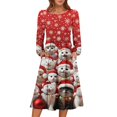 thumbnail image 1 of Women's Christmas Printed Fashionable Loose Round-Neck Dress, Holiday Print, Casual Wear, Retro Style, Comfort Fit, Everyday Dress, Festive,Vermilion,2XL, 1 of 5