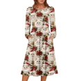 thumbnail image 1 of Women's Christmas Printed Fashionable Loose Round-Neck Dress, Holiday Print, Casual Wear, Retro Style, Comfort Fit, Everyday Dress, Festive,White,M, 1 of 5
