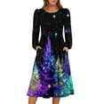 thumbnail image 1 of Women's Christmas Printed Fashionable Loose Round-Neck Dress for Casual Comfort and Holiday Festivities with Vintage Print,Dark Purple,L, 1 of 5