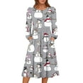 thumbnail image 1 of Women's Christmas Printed Fashionable Loose Round-Neck Dress for Casual Comfort and Holiday Festivities with Vintage Print,Gray,M, 1 of 5
