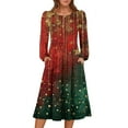 thumbnail image 1 of Women's Christmas Printed Fashionable Loose Round-Neck Dress for Casual Comfort and Holiday Festivities with Vintage Print,Red,L, 1 of 5