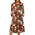 thumbnail image 1 of Women's Christmas Printed Fashionable Loose Round-Neck Dress for Casual Comfort and Holiday Festivities with Vintage Print,Red,M, 1 of 5