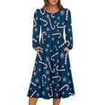 thumbnail image 1 of Women's Christmas Printed Fashionable Loose Round-Neck Dress for Casual Comfort and Holiday Festivities with Vintage Print,Royal Blue,L, 1 of 5