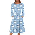 thumbnail image 1 of Women's Christmas Printed Fashionable Loose Round-Neck Dress for Casual Comfort and Holiday Festivities with Vintage Print,Sky Blue,2XL, 1 of 5