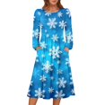 thumbnail image 1 of Women's Christmas Printed Fashionable Loose Round-Neck Dress for Casual Comfort and Holiday Festivities with Vintage Print,Sky Blue,2XL, 1 of 5