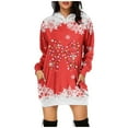 thumbnail image 1 of Women's Christmas Printed Hoodie Dress Long Sleeve Pullover Casual Sweatshirt With Pocket Comfortable Holiday Fashion, 1 of 2