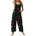 thumbnail image 1 of Women's Christmas Printed Jumpsuit - Loose Casual Versatile Romper, Army Green Size L, 1 of 6