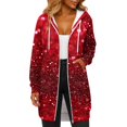thumbnail image 1 of Women's Christmas Printed Long Sleeve Hooded Sweatshirt Jacket with Drawstring and Zipper Pockets, Fashionable Casual Wear for Fall and Winter,Deep Red,M, 1 of 6