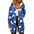 thumbnail image 1 of Women's Christmas Printed Long Sleeve Hooded Sweatshirt Jacket with Drawstring and Zipper Pockets, Fashionable Casual Wear for Fall and Winter,Blue,L, 1 of 6