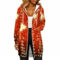 thumbnail image 1 of Women's Christmas Printed Long Sleeve Hooded Sweatshirt Jacket with Drawstring and Zipper Pockets, Fashionable Casual Wear for Fall and Winter,Red,XL, 1 of 6