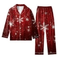 thumbnail image 1 of Women's Christmas Printed Loose Home Casual 2-Piece Set: Long Sleeve Button-Up Top & Wide Leg Pants, Burgundy, Size XXXL, 1 of 4
