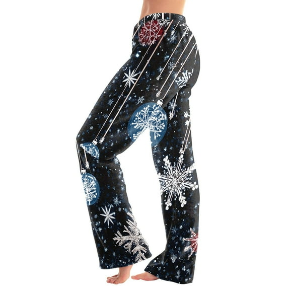 Women's Christmas Printed Plush Casual Pants with Drawstring Elastic Waist, Long Trousers for Home and Casual Wear, Comfortable Design,Black,XL