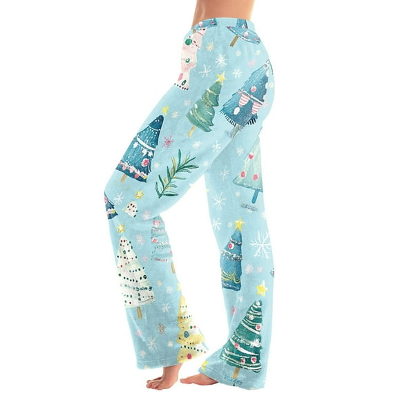Women's Christmas Printed Plush Casual Pants with Drawstring Elastic Waist, Long Trousers for Home and Casual Wear, Comfortable Design,Green,3XL