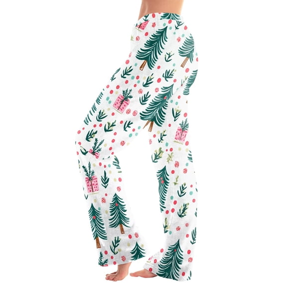 Women's Christmas Printed Plush Casual Pants with Drawstring Elastic Waist, Long Trousers for Home and Casual Wear, Comfortable Design,Green,XL
