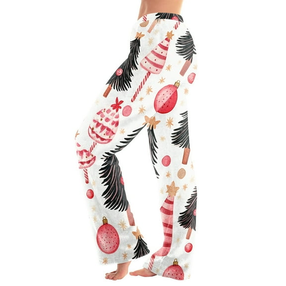 Women's Christmas Printed Plush Casual Pants with Drawstring Elastic Waist, Long Trousers for Home and Casual Wear, Comfortable Design,Hot Pink,XL