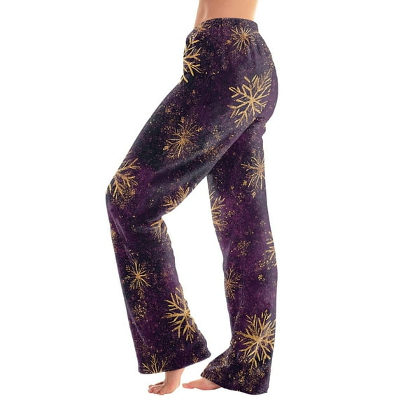Women's Christmas Printed Plush Casual Pants with Drawstring Elastic Waist, Long Trousers for Home and Casual Wear, Comfortable Design,Purple,XS