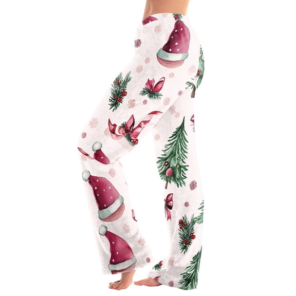 Women's Christmas Printed Plush Casual Pants with Drawstring Elastic Waist, Long Trousers for Home and Casual Wear, Comfortable Design,Vermilion,L